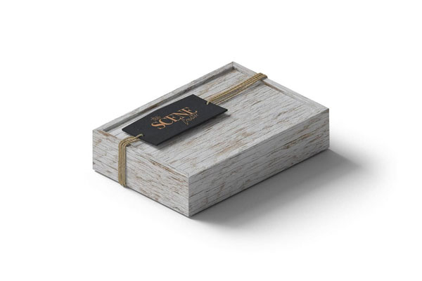 Perspective Sight of Wooden Box Mockup and Label