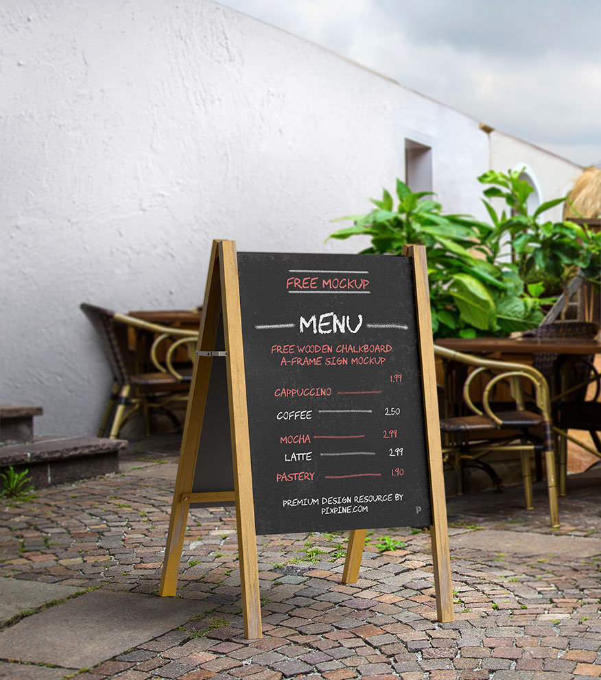 Perspective Sight of Wooden Chalkboard A-Frame Sign Mockup