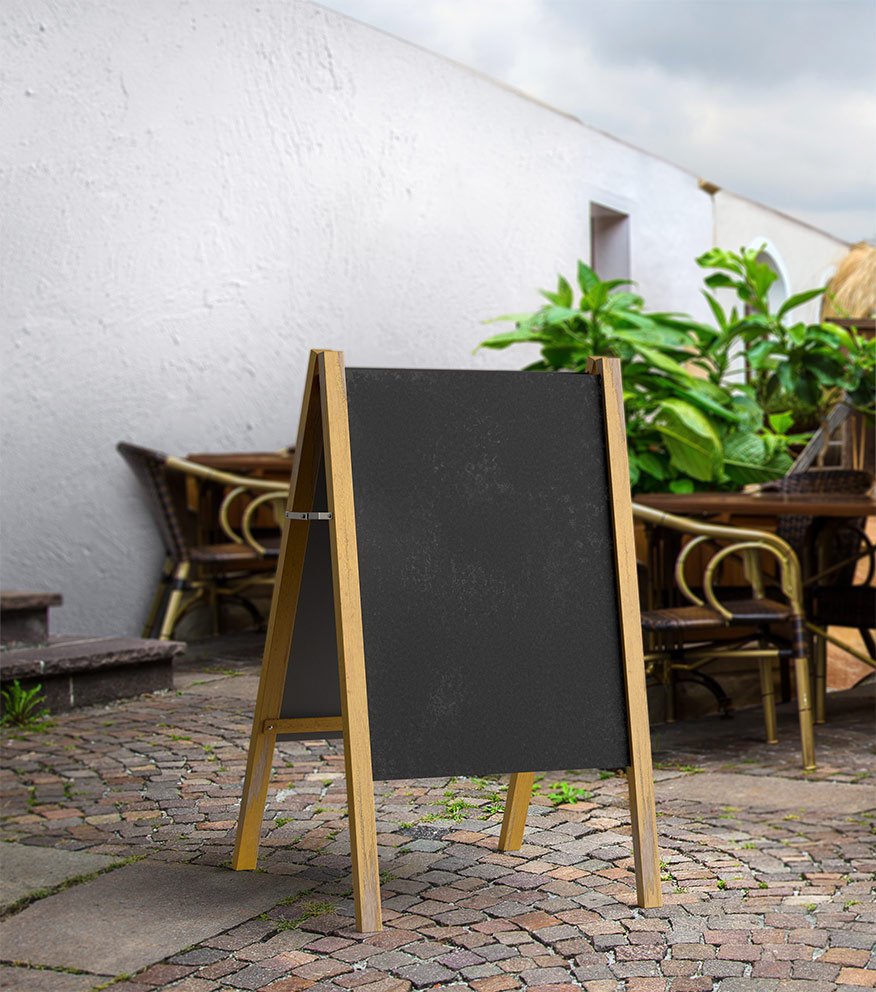 Perspective Sight of Wooden Chalkboard A-Frame Sign Mockup