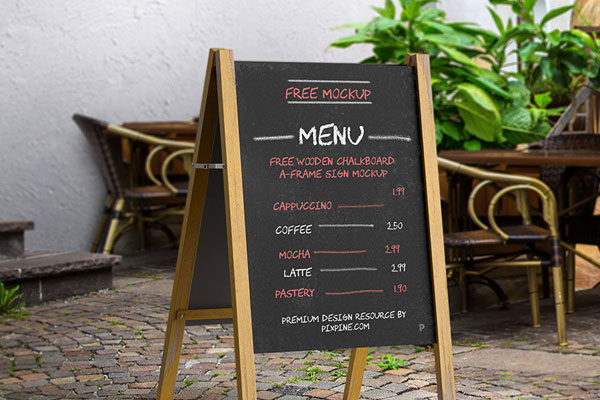 Perspective Sight of Wooden Chalkboard A-Frame Sign Mockup