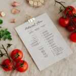 Perspective View A4 Menu Among Food Ingredients on Fabric Mockup