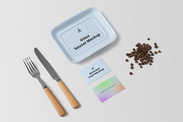 Perspective View Business Cards and Saucer Mockup