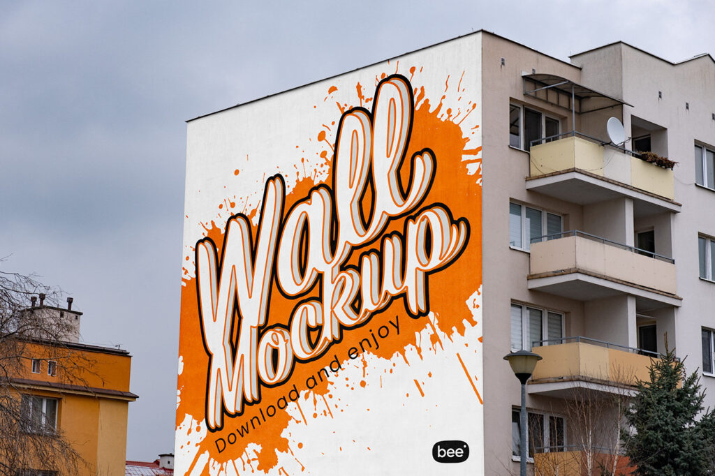 Perspective View City Building Wall Mockup