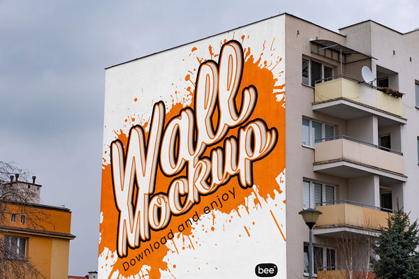 Perspective View City Building Wall Mockup