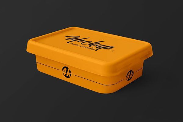 Perspective View Flat Plastic Container Mockup in Plain Setting