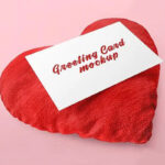 Perspective View Postcard on Heart Pillow Mockup