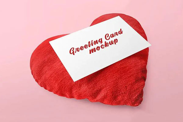 Perspective View Postcard on Heart Pillow Mockup
