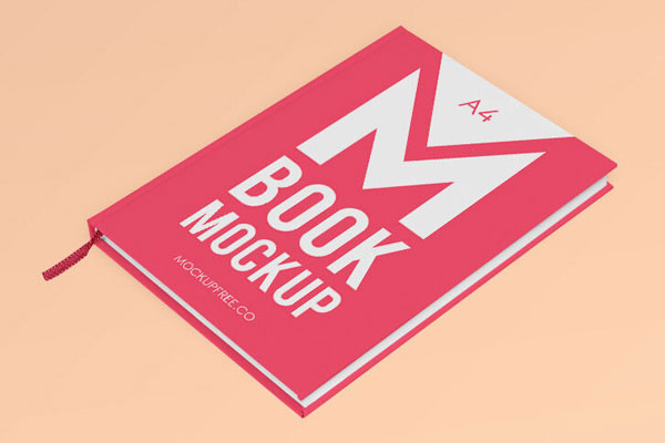 Perspective View Hardcover Book Mockup with Bookmark