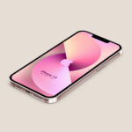 Perspective View iPhone 13 on Floor Mockup in 5 Colors