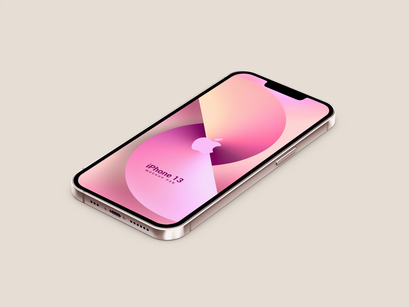 Perspective View iPhone 13 on Floor Mockup in 5 Colors FREE PSD