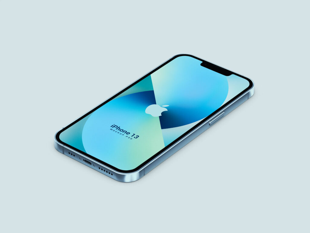 Perspective View iPhone 13 on Floor Mockup in 5 Colors