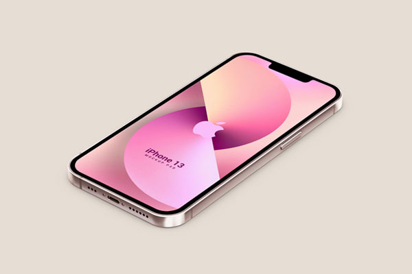 Perspective View iPhone 13 on Floor Mockup in 5 Colors
