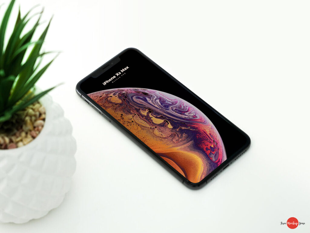 Perspective View iPhone XS Max on Floor Mockup with Plant