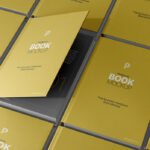 Perspective View Isometric Hardcover Book Grid Mockup