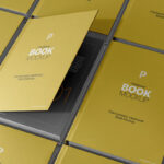 Perspective View Isometric Hardcover Book Grid Mockup