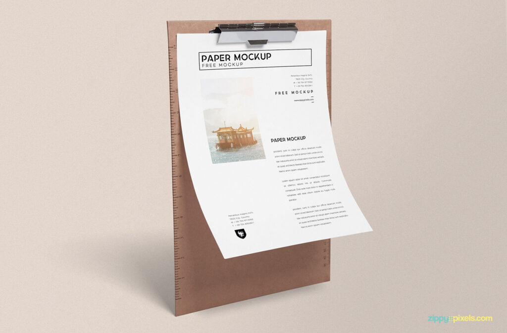 Perspective View Letter and Clipboard Mockup