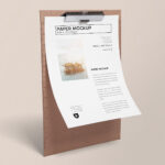 Perspective View Letter and Clipboard Mockup