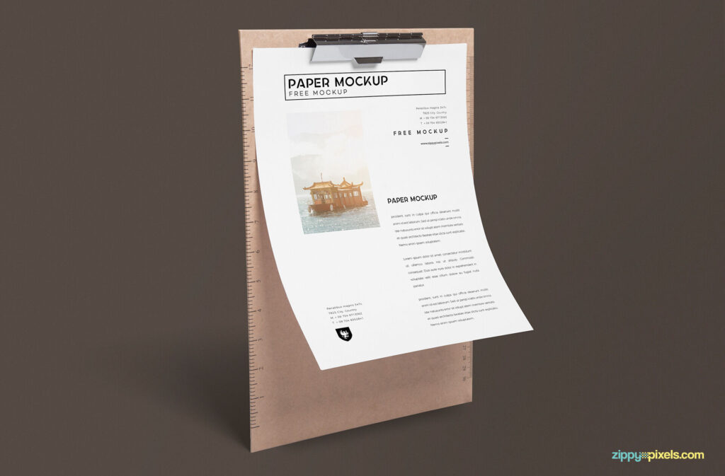 Perspective View Letter and Clipboard Mockup