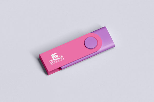 Perspective View Minimalistic USB Flash Drive on Floor Mockup
