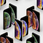 Perspective View Mockup of Several Standing iPhone XS Max