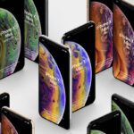 Perspective View Mockup of Several Standing iPhone XS Max