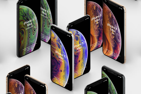 Perspective View Mockup of Several Standing iPhone XS Max