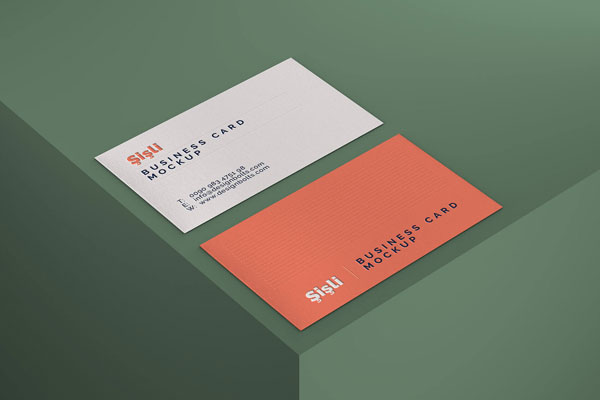 Perspective View Mockup of Two Business Cards in the Corner