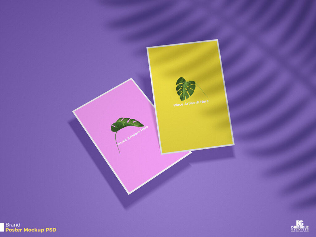 Perspective View Mockup of Two Posters with Shadows