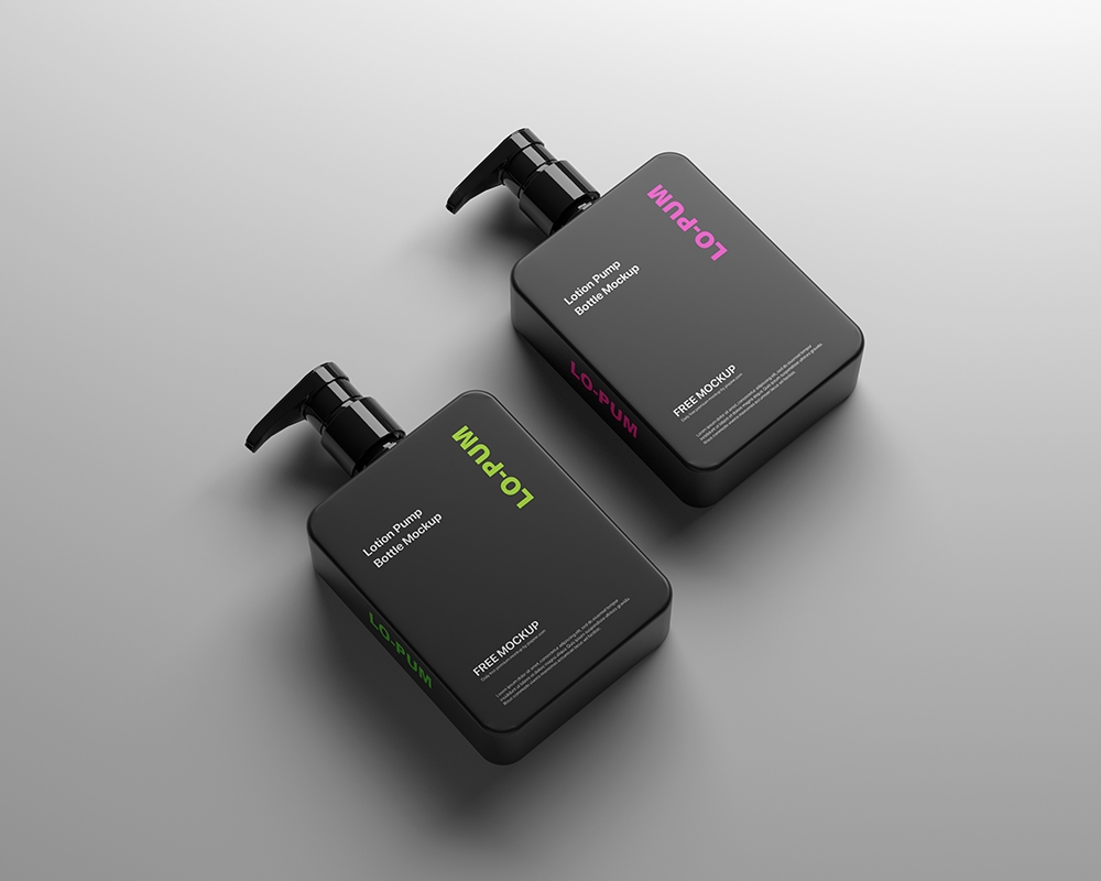 Perspective View of 2 Lotion Pump Bottles Mockup