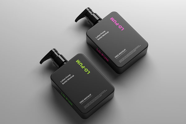 Perspective View of 2 Lotion Pump Bottles Mockup