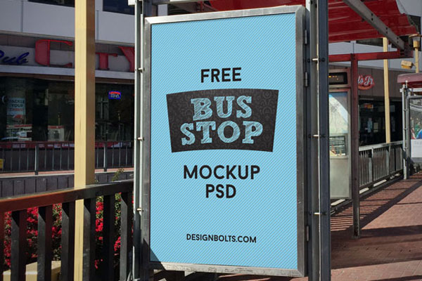 Perspective View of 2 Outdoor Advertising Bus Stop billboard Mockups