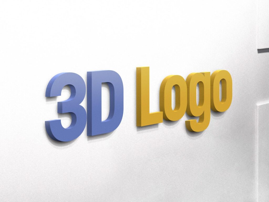 Perspective View of 3D Logo on Wall White Mockup / Text Effect