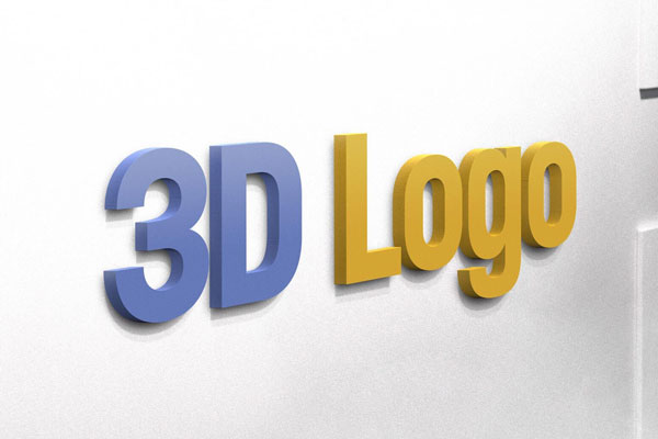 Perspective View of 3D Logo on Wall White Mockup / Text Effect