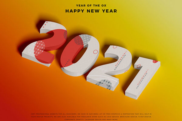 Perspective View of a 3D 2021 Mockup for New Year