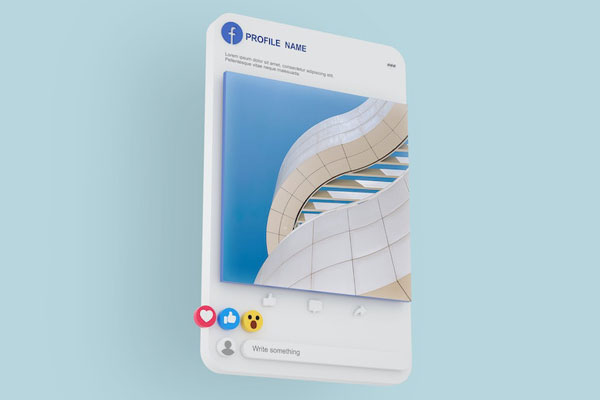Perspective View of a 3D Facebook Post Mockup
