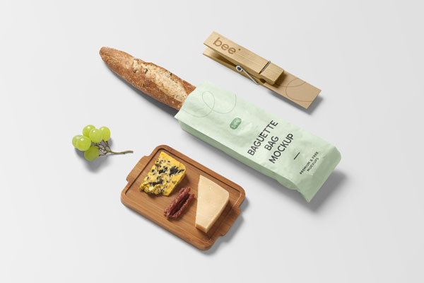 Perspective View of a Baguette Bag With a Card Mockup