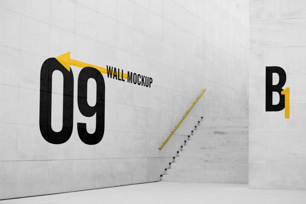 Perspective View of a Big Wall with Stairs Mockup