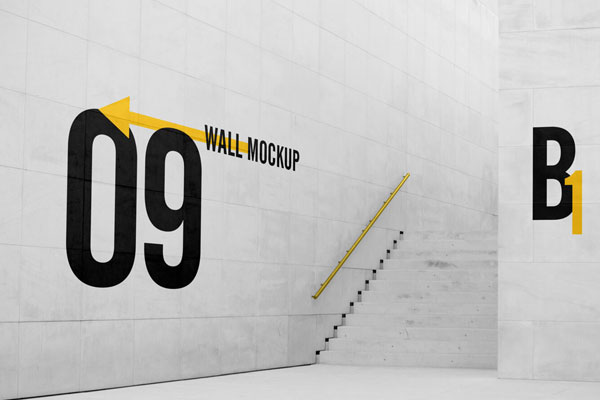 Perspective View of a Big Wall with Stairs Mockup