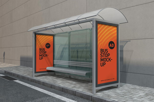 Perspective View of a Bus Stop Banner Mockup
