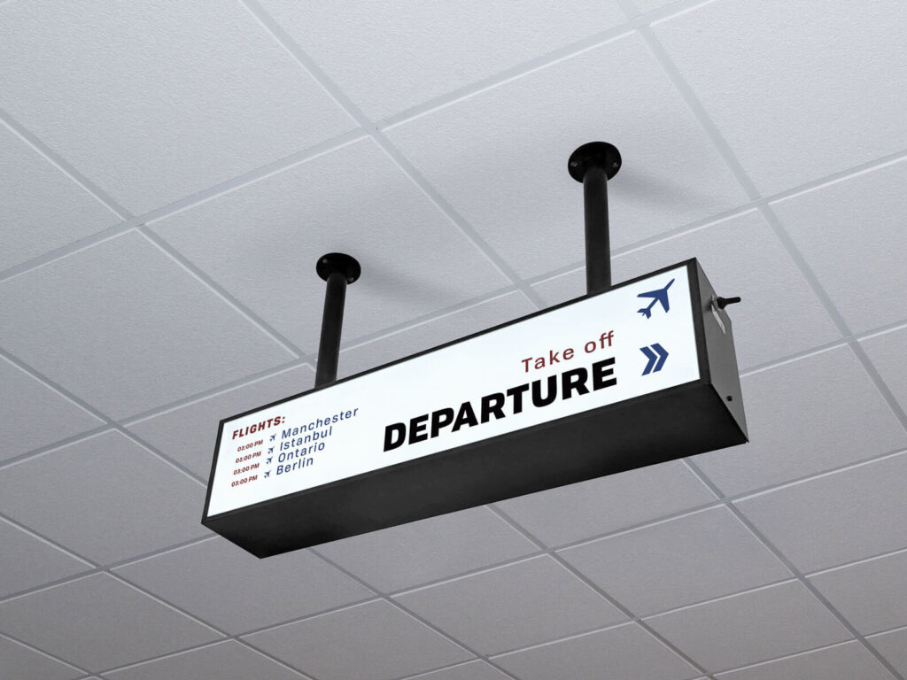 Perspective View of a Ceiling Mounted Backlit Board Mockup