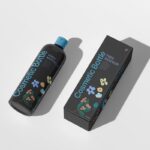 Perspective View of Cosmetic Bottle with Packaging Box Mockup
