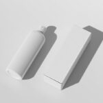 Perspective View of Cosmetic Bottle with Packaging Box Mockup