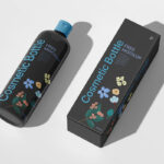 Perspective View of Cosmetic Bottle with Packaging Box Mockup