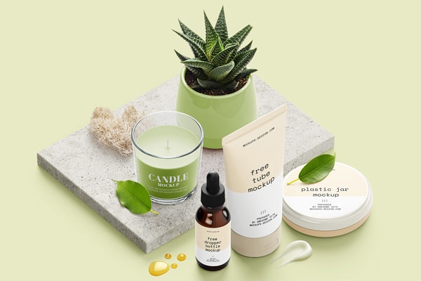 Perspective View of a Cosmetic Set Scene Creator Mockup