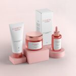 Perspective View of a Cosmetic Set with Their Packaging Boxes Mockup