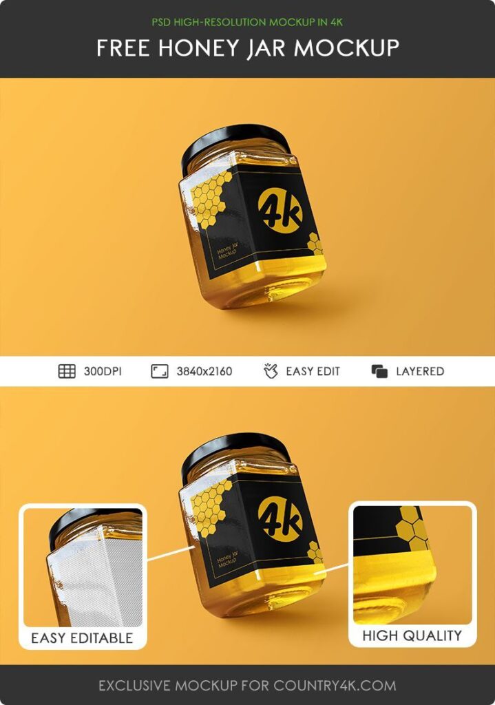 Perspective View of a Hexagonal Honey Jar Mockup