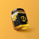 Perspective View of a Hexagonal Honey Jar Mockup