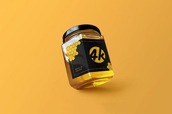 Perspective View of a Hexagonal Honey Jar Mockup