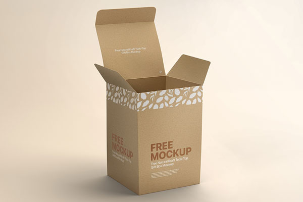 Perspective View of a Kraft Top-Tuck Gift Box Mockup