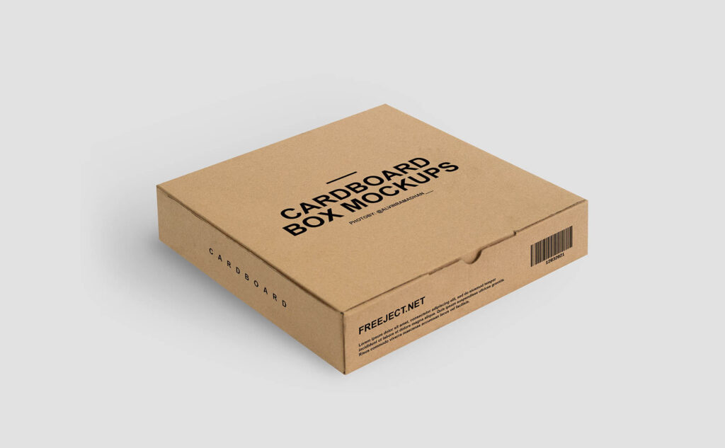 Perspective View of a Low Height Square Cardboard Box Mockup